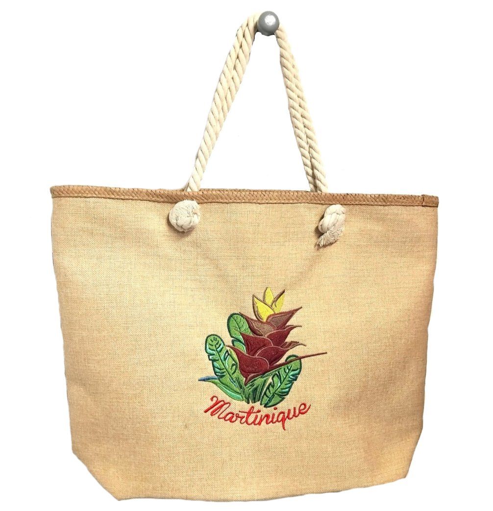 SAC CABAS JUTE BRODE ANSE EN CORDE - BALISIER