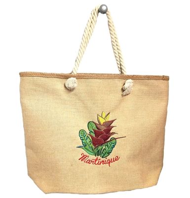 SAC CABAS JUTE BRODE ANSE EN CORDE - BALISIER