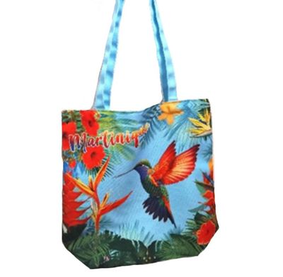 TOTE BAG IMPRIME MARTINIQUE - COLIBRI AILES ROUGES
