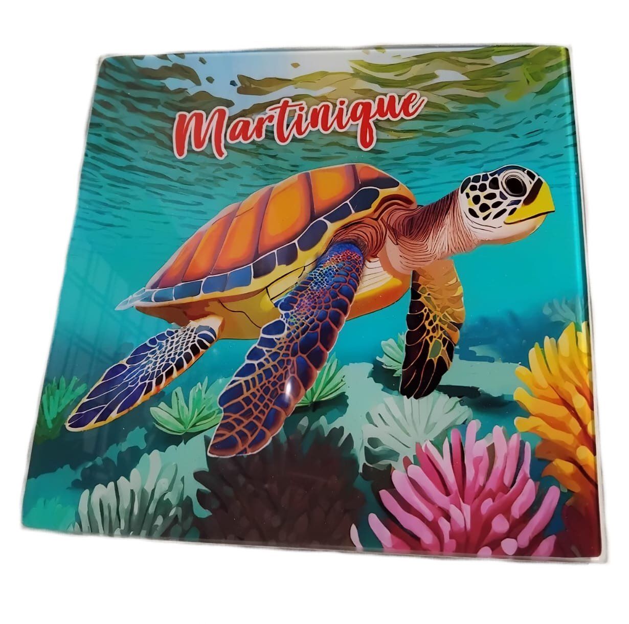 DESSOUS DE PLAT EN VERRE MARTINIQUE  - TORTUE NOUVEAU CARRE