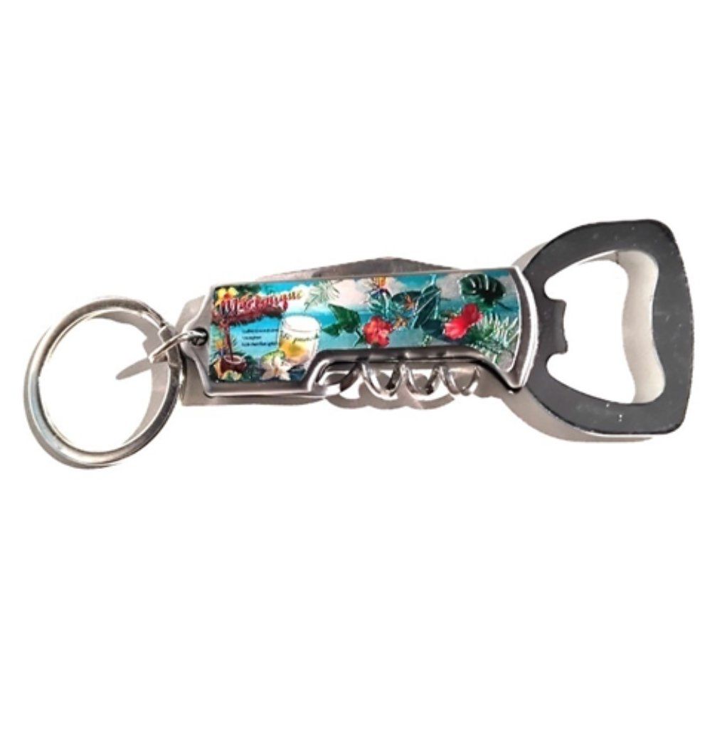 PORTE-CLES 4 EN 1 (DECAPSULEUR/TIRE-BOUCHONS/COUTEAU) MARTINIQUE - TI PUNCH RECETTE
