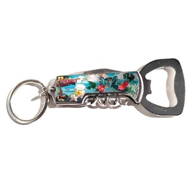 PORTE-CLES 4 EN 1 (DECAPSULEUR/TIRE-BOUCHONS/COUTEAU) MARTINIQUE - TI PUNCH RECETTE