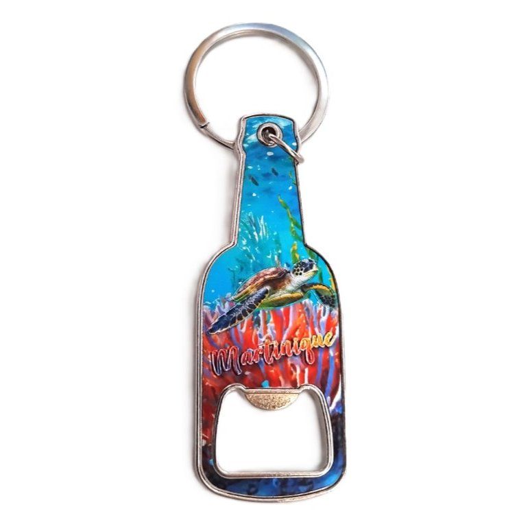 PORTE-CLES DECAPSULEUR FORME BOUTEILLE MARTINIQUE - TORTUE POISSON
