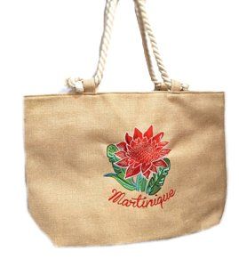 SAC CABAS JUTE BRODE ANSE EN CORDE - ROSE DE PORCELAINE