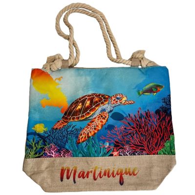 SAC CABAS JUTE MARTINIQUE - TORTUE CARTE