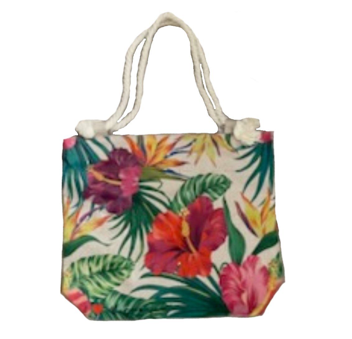 SAC CABAS JUTE MARTINIQUE - 3 HIBISCUS FOND BLANC