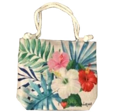 SAC CABAS JUTE MARTINIQUE - HIBISCUS RBR BLANC