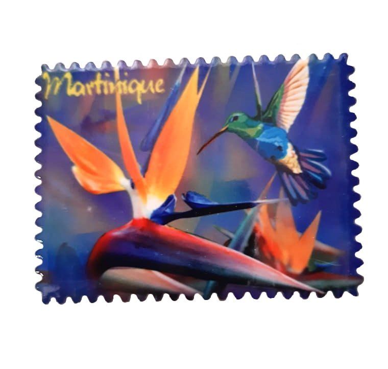 AIMANT MARTINIQUE CERAMIQUE RECTANGLE DENTELE - COLIBRI FOND BLEU