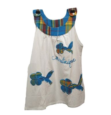 ROBE MADRAS BLANC COL BATEAU COLIBRI MARTINIQUE