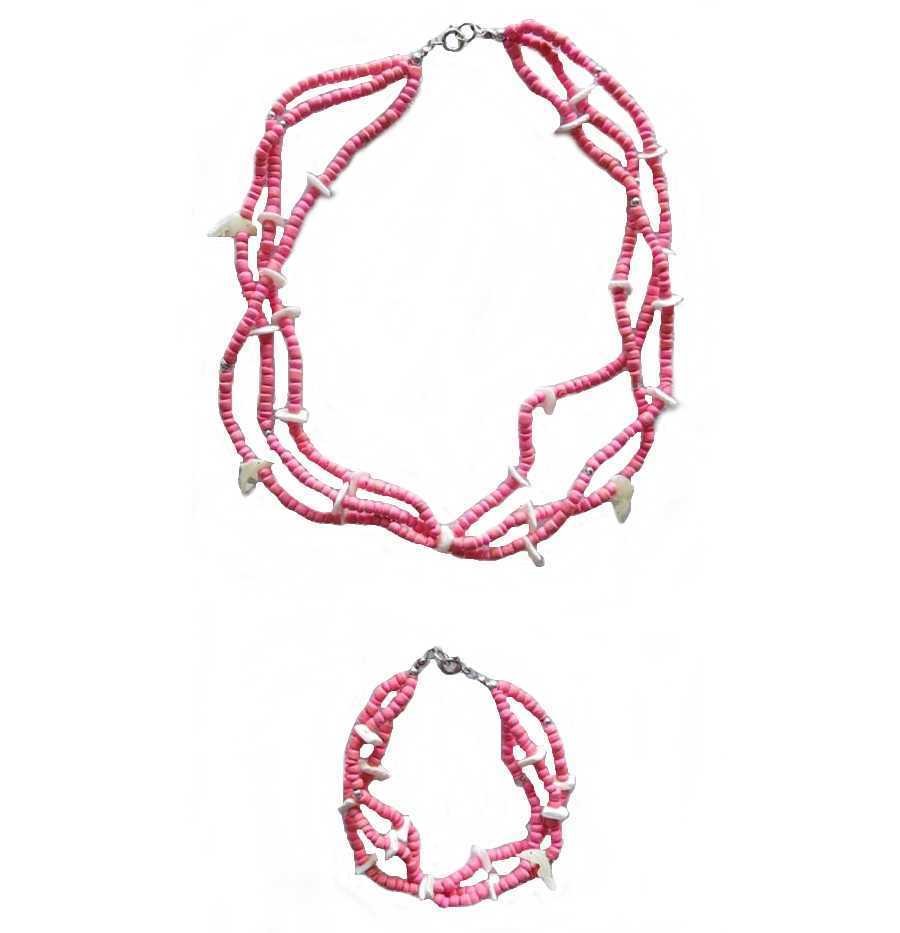 COLLIER ET BRACELET EN COQUILLAGE ROSE/BLANC