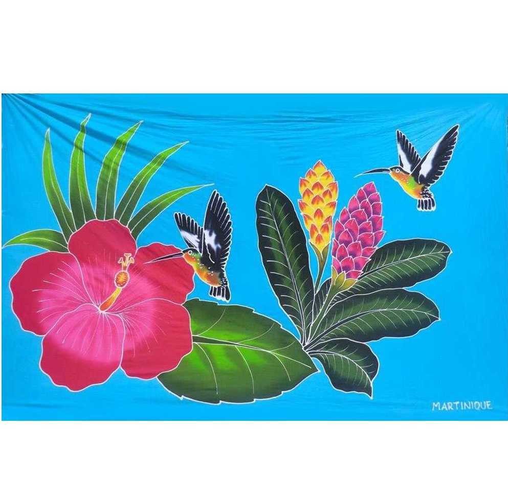 PAREO 2 COLIBRIS BALISIER/HIBISCUS MARTINIQUE - TURQUOISE