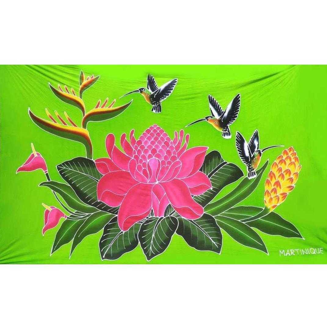 PAREO 3 COLIBRIS ROSE PORCELAINE MARTINIQUE - VERT