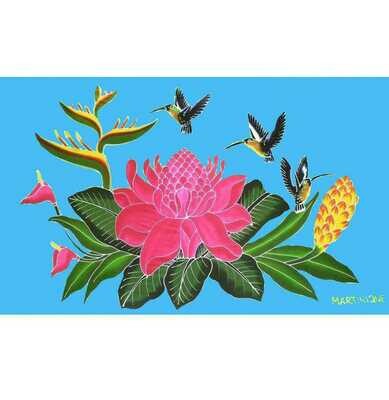PAREO 3 COLIBRIS ROSE PORCELAINE MARTINIQUE - TURQUOISE
