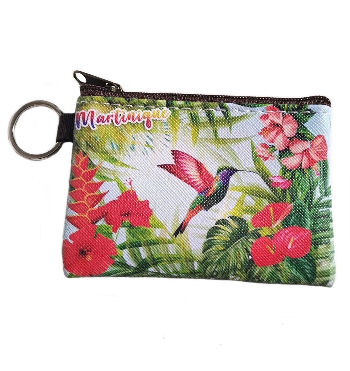 POCHETTE AVEC PORTE-CLES MARTINIQUE - COLIBRI AILES ROUGES PETIT MODELE