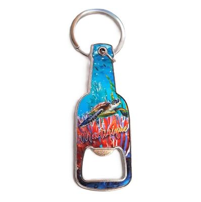 PORTE-CLES DECAPSULEUR FORME BOUTEILLE MARTINIQUE - TORTUE POISSON
