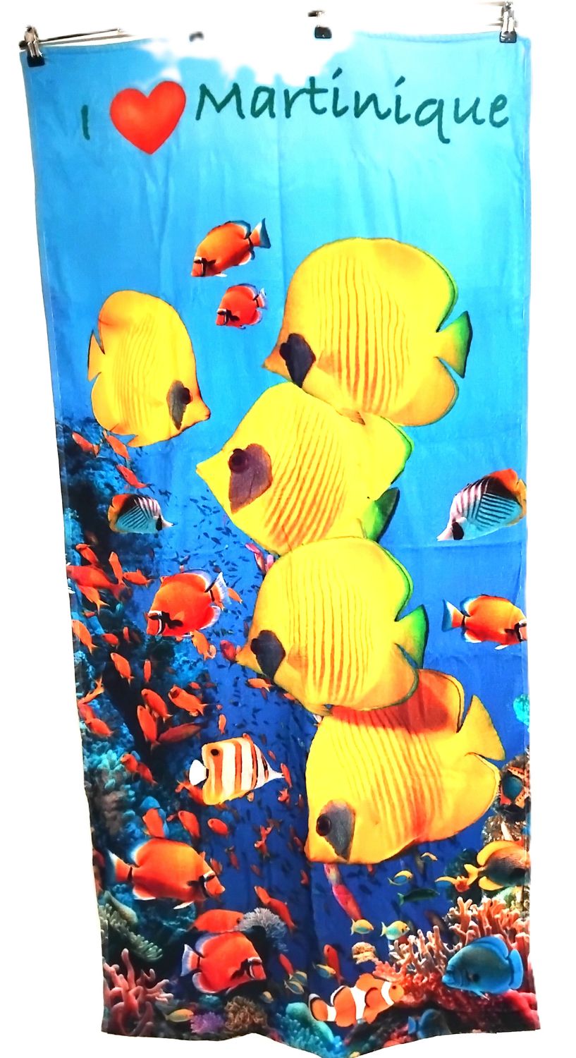 SERVIETTE DE PLAGE POISSONS JAUNES