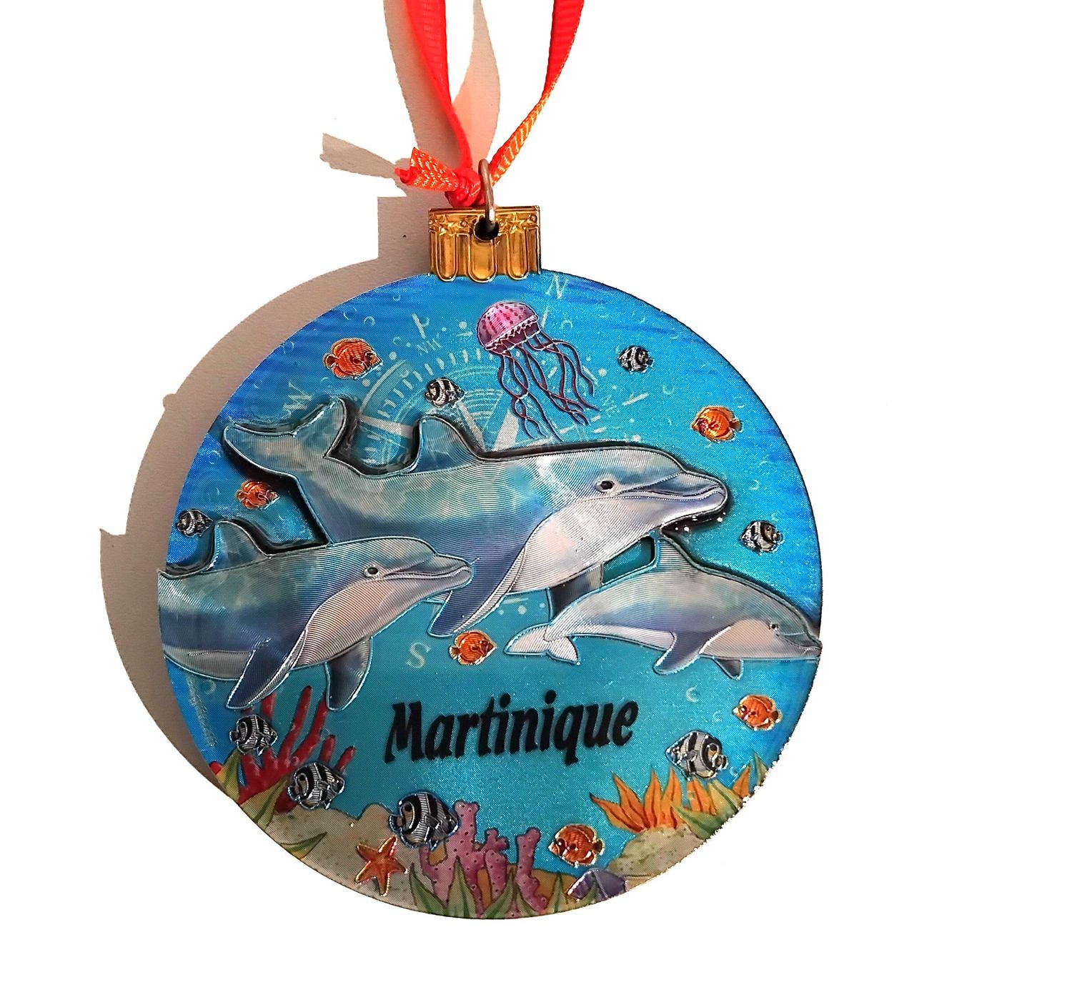 BOULE DECO PLATE POUR ARBRE DE NOEL - DAUPHINS