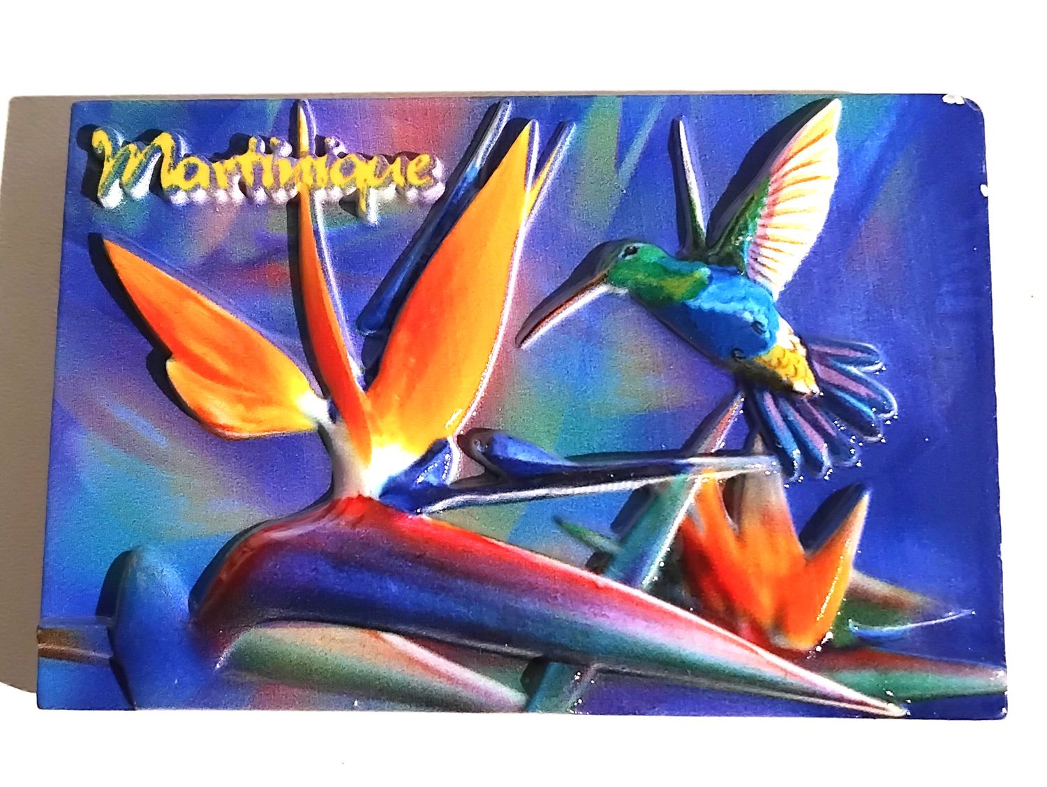AIMANT RESINE MARTINIQUE - COLIBRI FOND BLEU