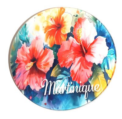 DESSOUS DE PLAT EN VERRE MARTINIQUE  - AQUARELLE HIBISCUS ROND