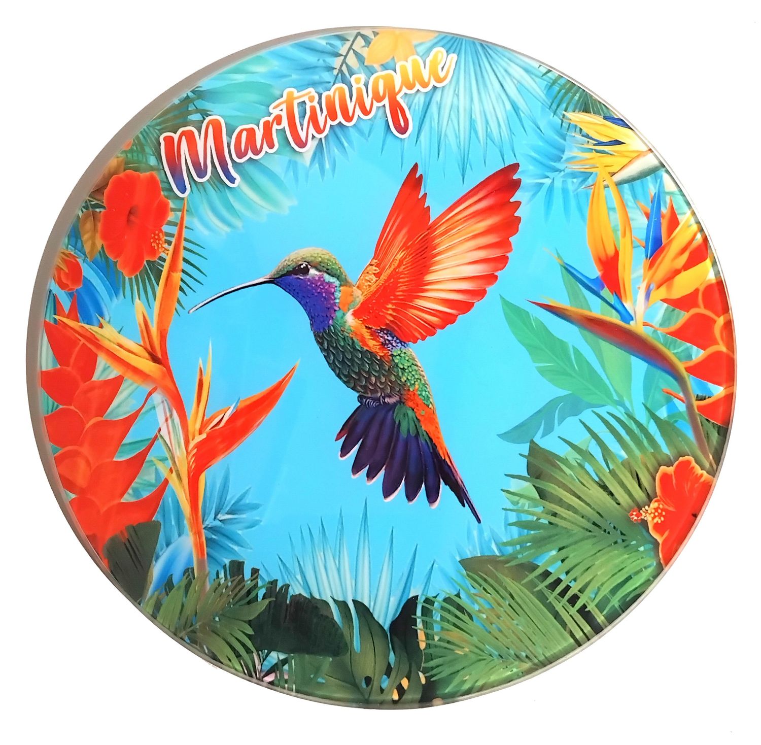 DESSOUS DE PLAT EN VERRE MARTINIQUE  - COLIBRI AILES ROUGES ROND