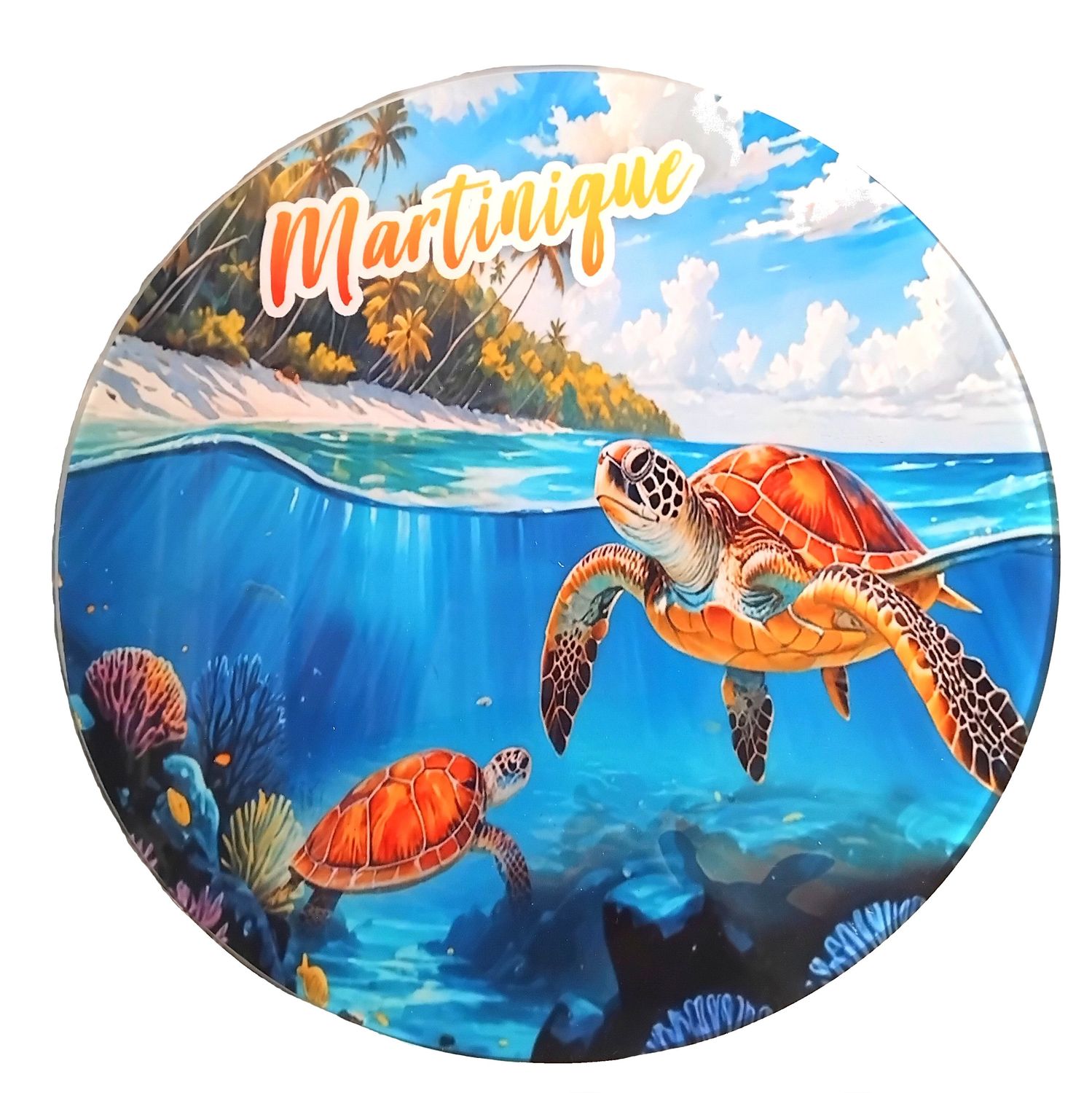 DESSOUS DE PLAT EN VERRE MARTINIQUE  - TORTUE 2026 ROND