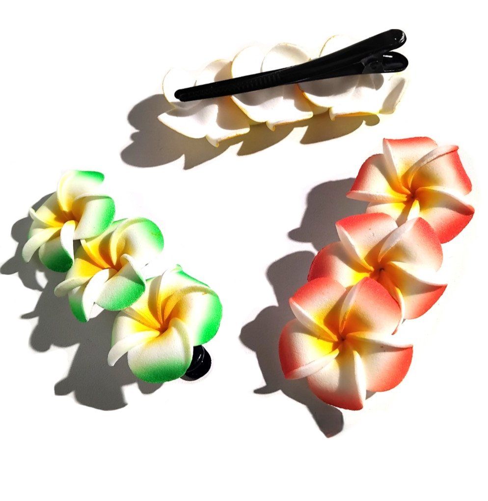 BARRETTE CHEVEUX 3 FLEURS FRANGIPANIER