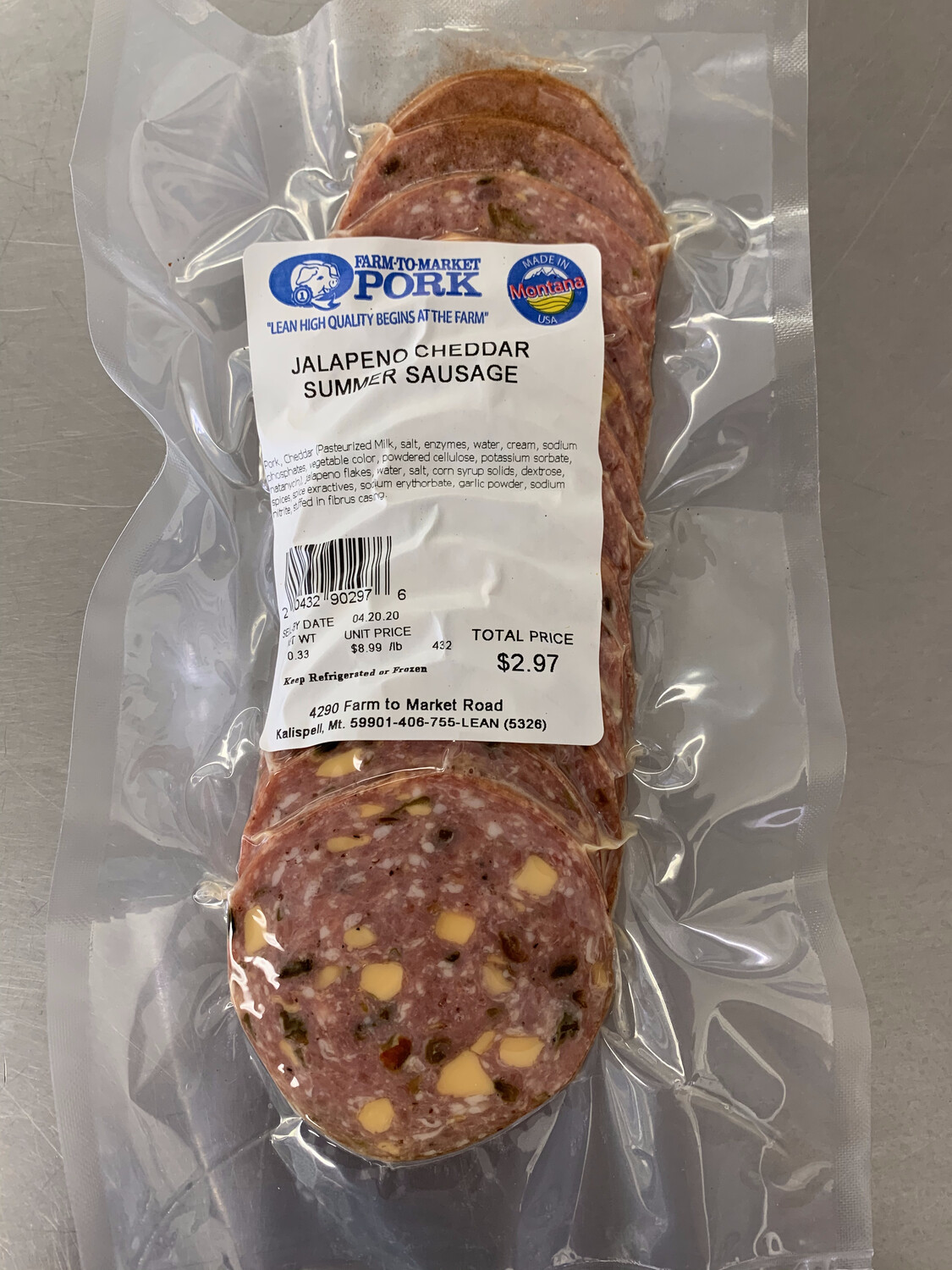 Sliced Jalapeno Cheddar Summer Sausage (Approx. $3.50/pkg)