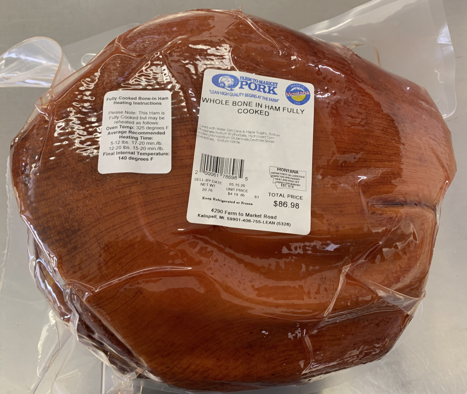 Whole BoneIn Ham 4.19/lb.