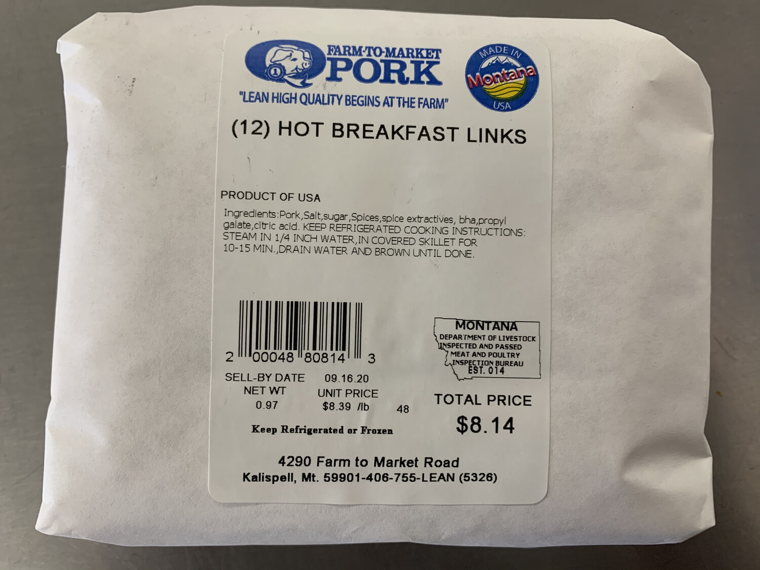 (12) Hot Breakfast Sausage Links (Approx. $8.99/pkg)