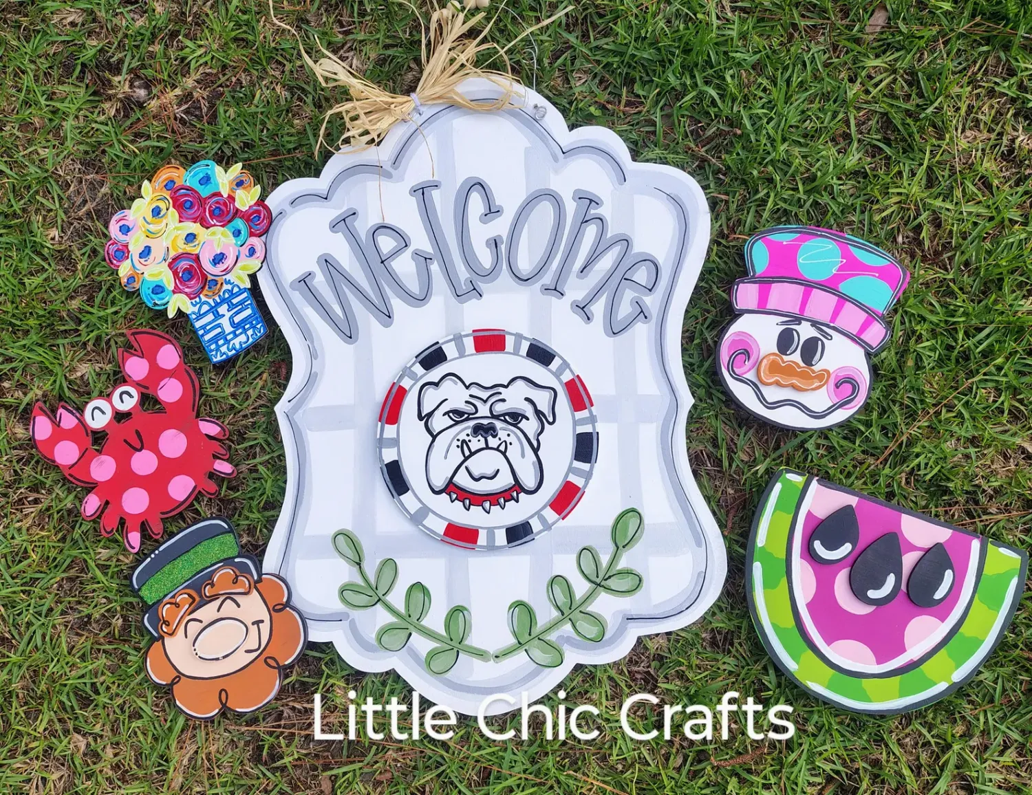 Welcome grey lines with greenery plaque Interchangeable BASE ONLY