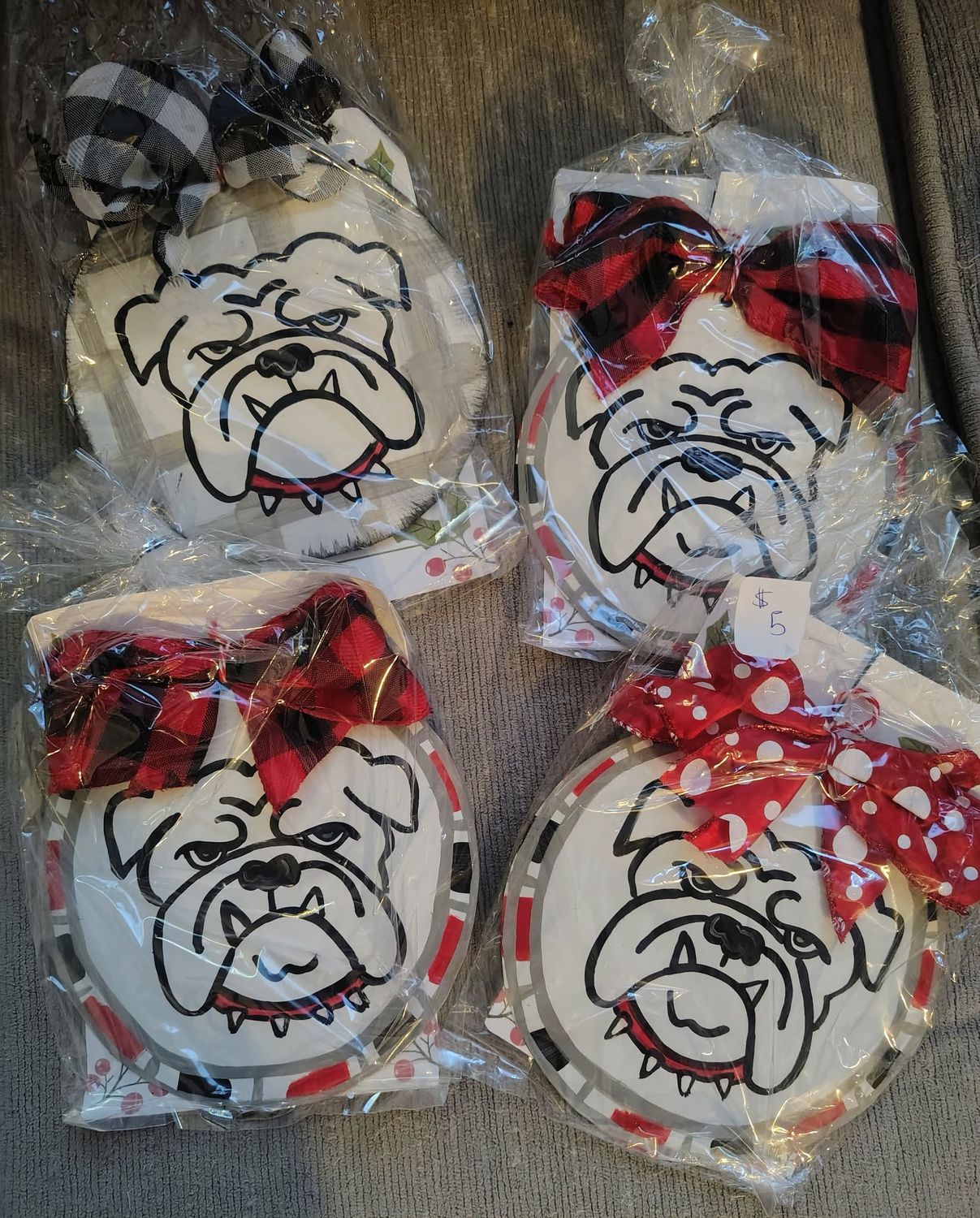 bulldog face on metal round ornament