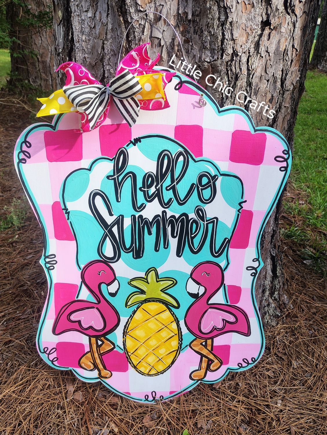 Flamingo pineapple summer door hanger