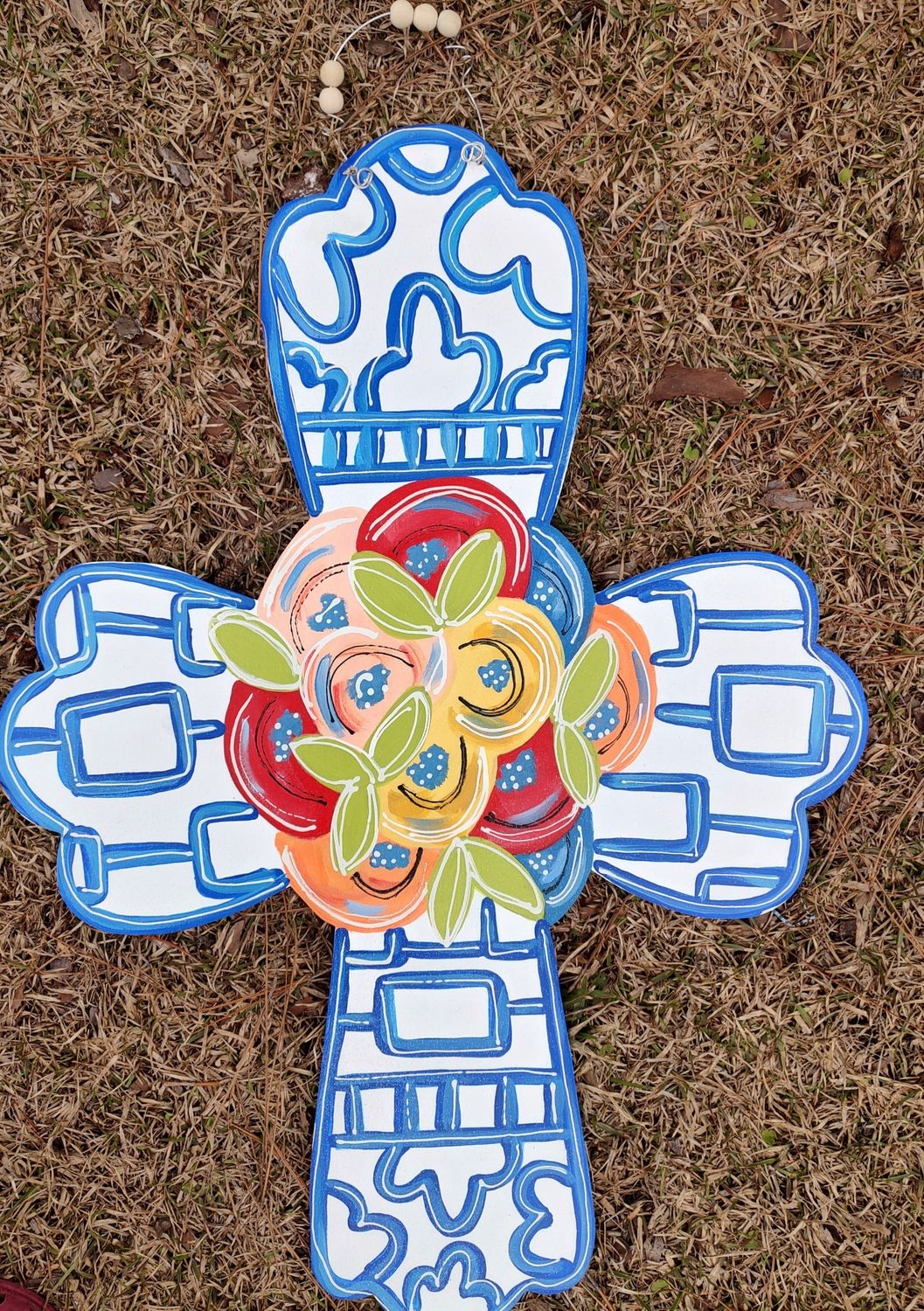 Chinoiserie Floral blue and white Cross