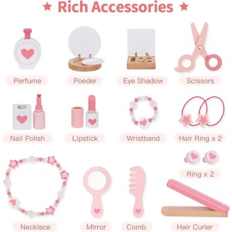 WOOPIE GREEN Drewniana Toaletka z Lustrem i Akcesoriami