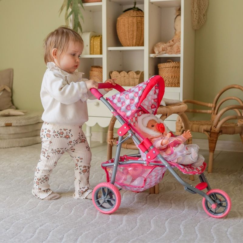 WOOPIE ROYAL Trójkołowa Spacerówka Wózek dla Lalek Serce Róż