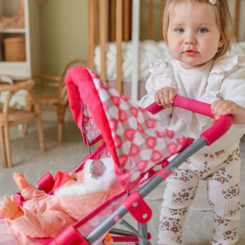 WOOPIE ROYAL Trójkołowa Spacerówka Wózek dla Lalek Serce Róż