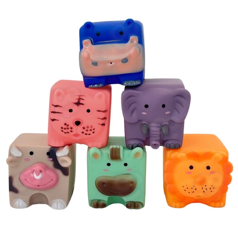 WOOPIE BABY Klocki Sensoryczne Zwierzątka Układanka do Ściskania + Dźwięk 6 el.