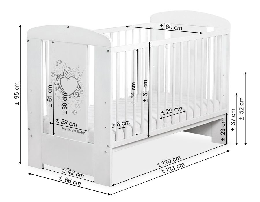 Drewniane białe łóżeczko dla niemowląt 120x60cm Glamour biało-różowe