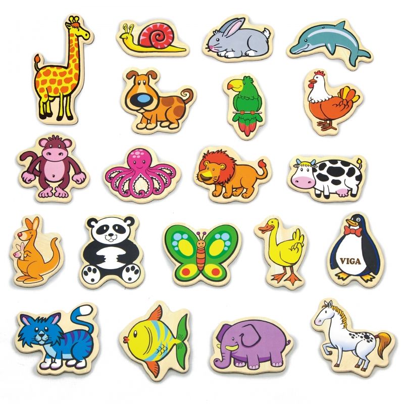 VIGA Drewniane Magnesy Zwierzęta zestaw 20 elementów