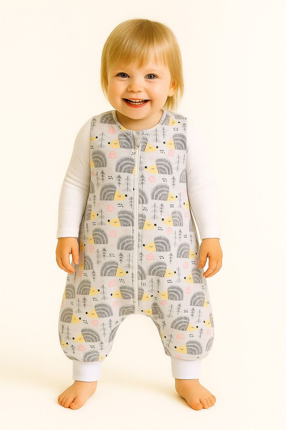 Śpiworek dla dzieci z nogawkami bawełniany ocieplany L 9-24 mcy TOG 2.5 - jeżyki szare