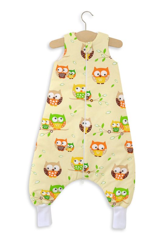 Śpiworek dla dzieci z nogawkami bawełniany ocieplany L 9-24 mcy TOG 2.5 - sówki kremowe