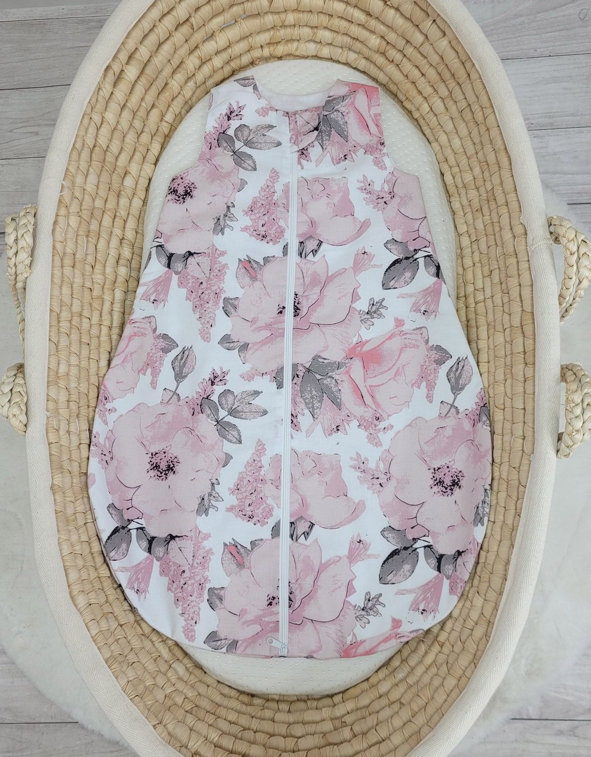 Śpiworek dla dzieci bawełniany zaokrąglony S 0-6 mcy letni TOG 1.0 - róże sepia