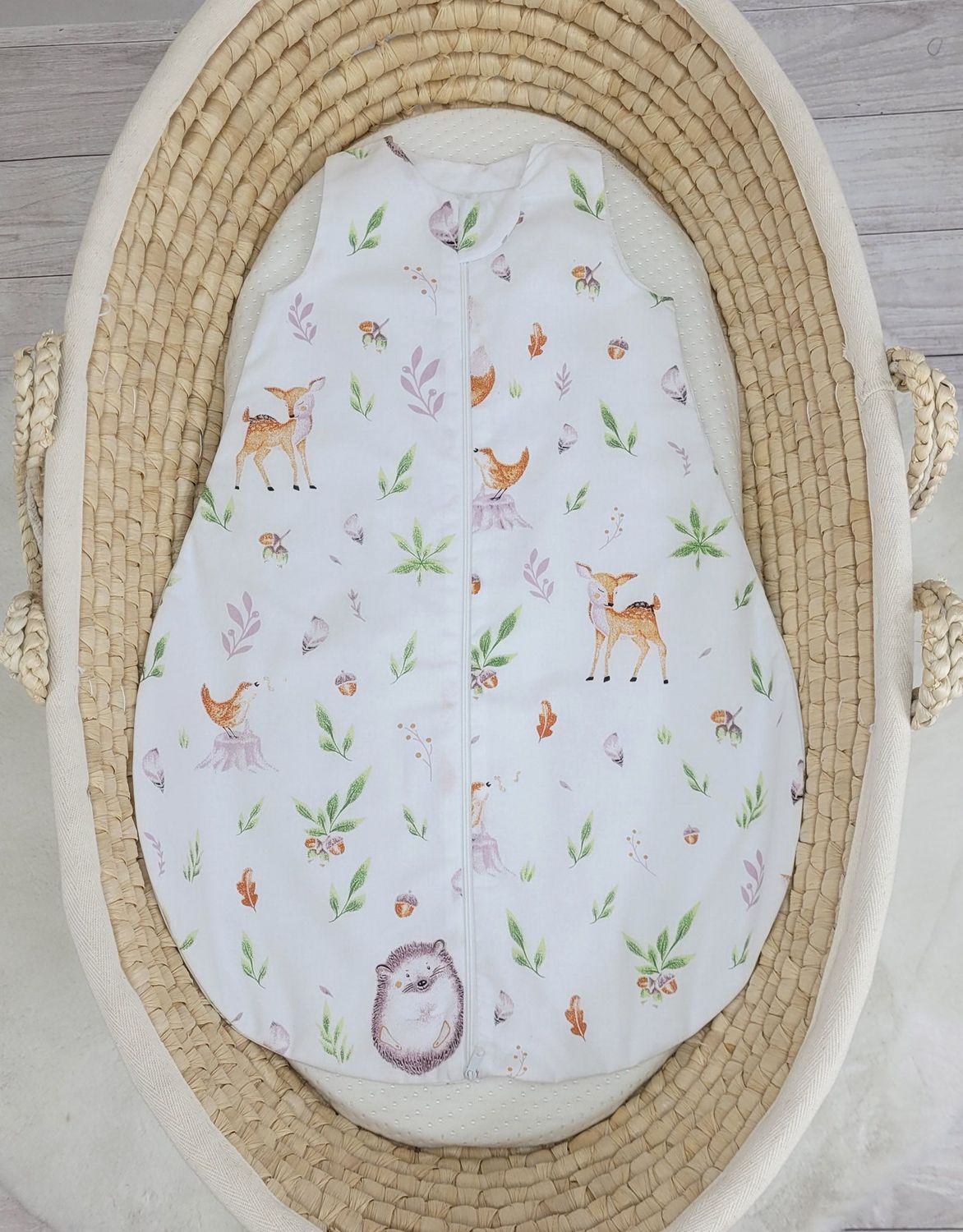 Śpiworek dla dzieci bawełniany zaokrąglony S 0-6 mcy letni TOG 1.0 - leśna delikatność