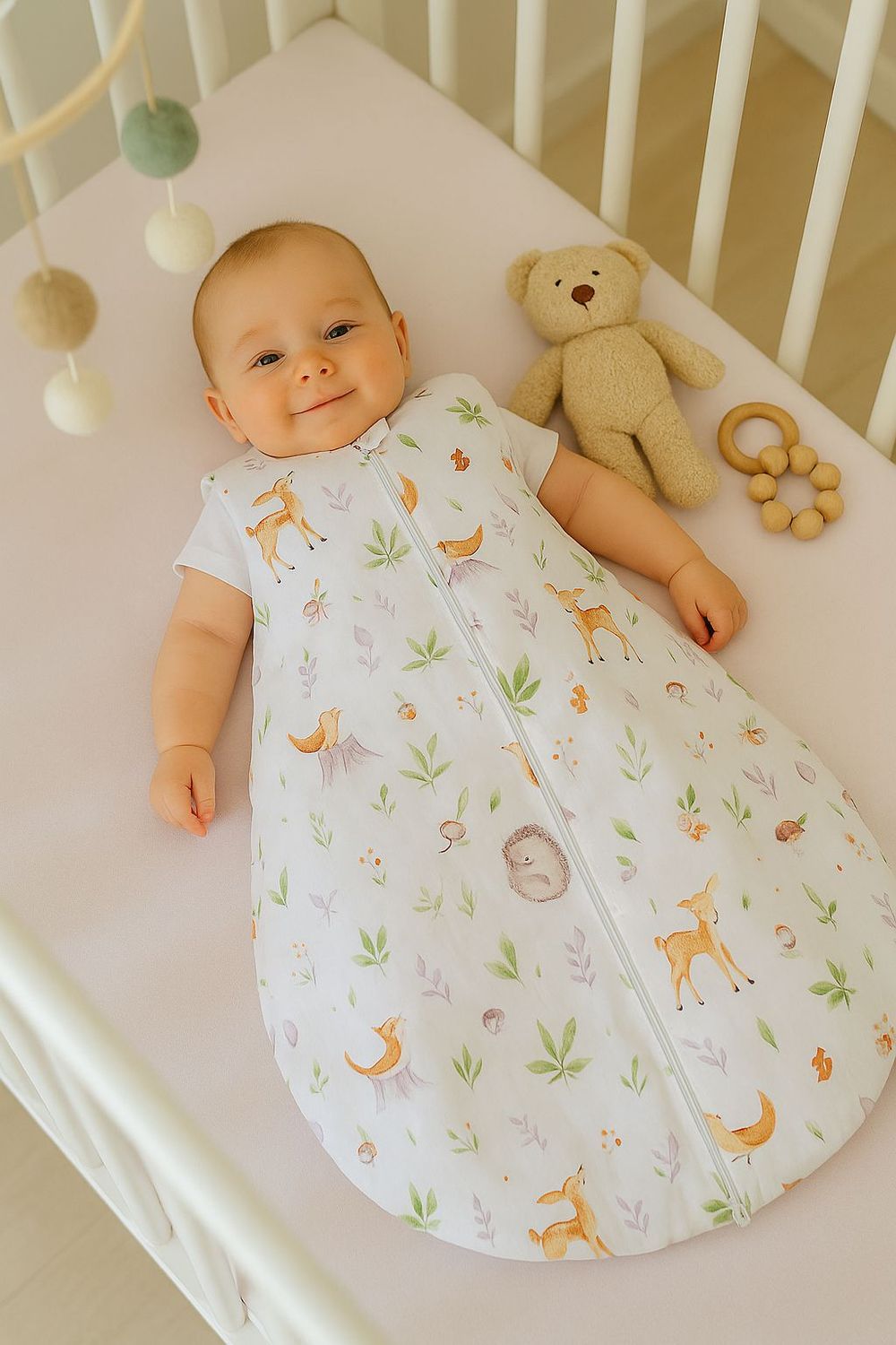 Śpiworek dla dzieci bawełniany zaokrąglony S 0-6 mcy letni TOG 1.0 - leśna delikatność