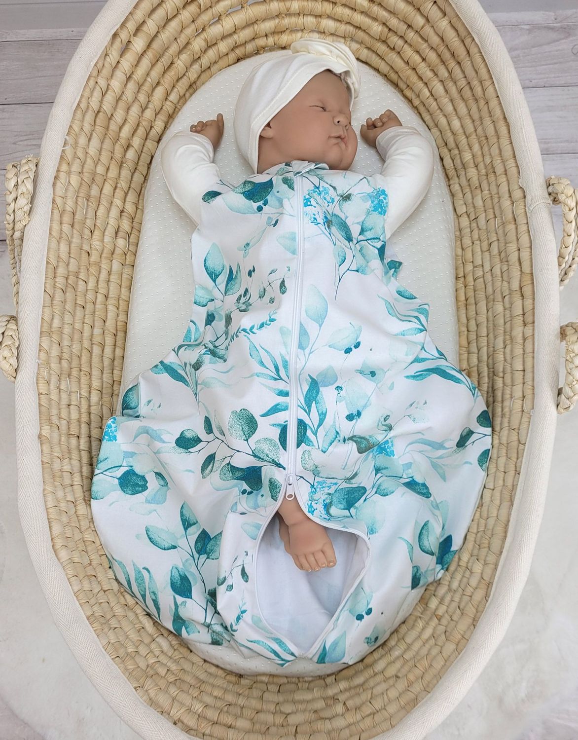 Śpiworek dla dzieci bawełniany zaokrąglony S 0-6 mcy letni TOG 1.0 - eucaliptus mint