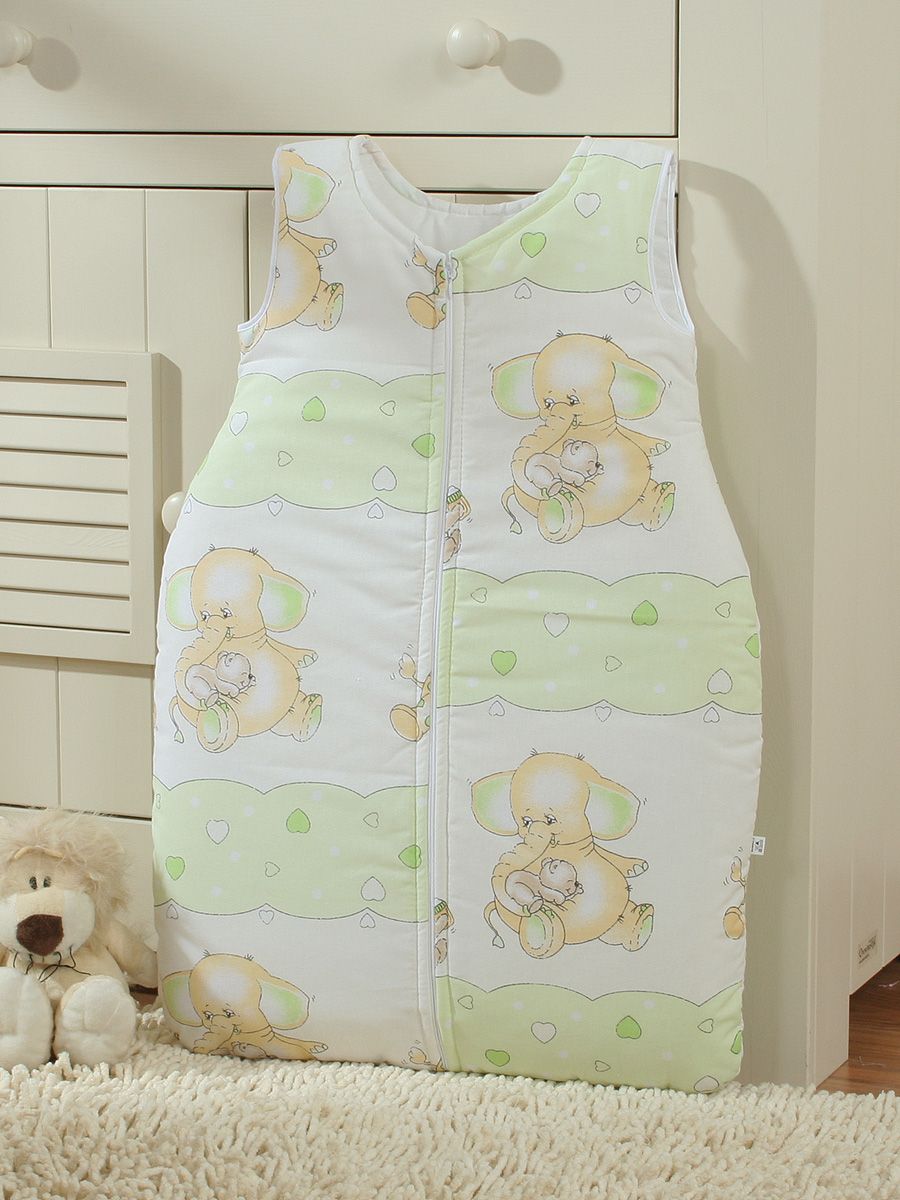 Śpiworek dla dzieci bawełniany M 6-12 mcy TOG 2.5 całoroczny zielone słoniki