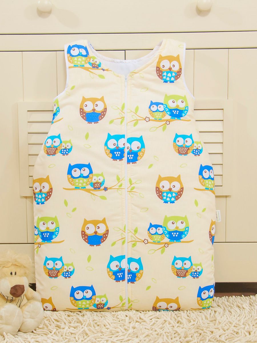 Śpiworek dla dzieci bawełniany M 6-12 mcy TOG 2.5 całoroczny sowy na kremowym tle