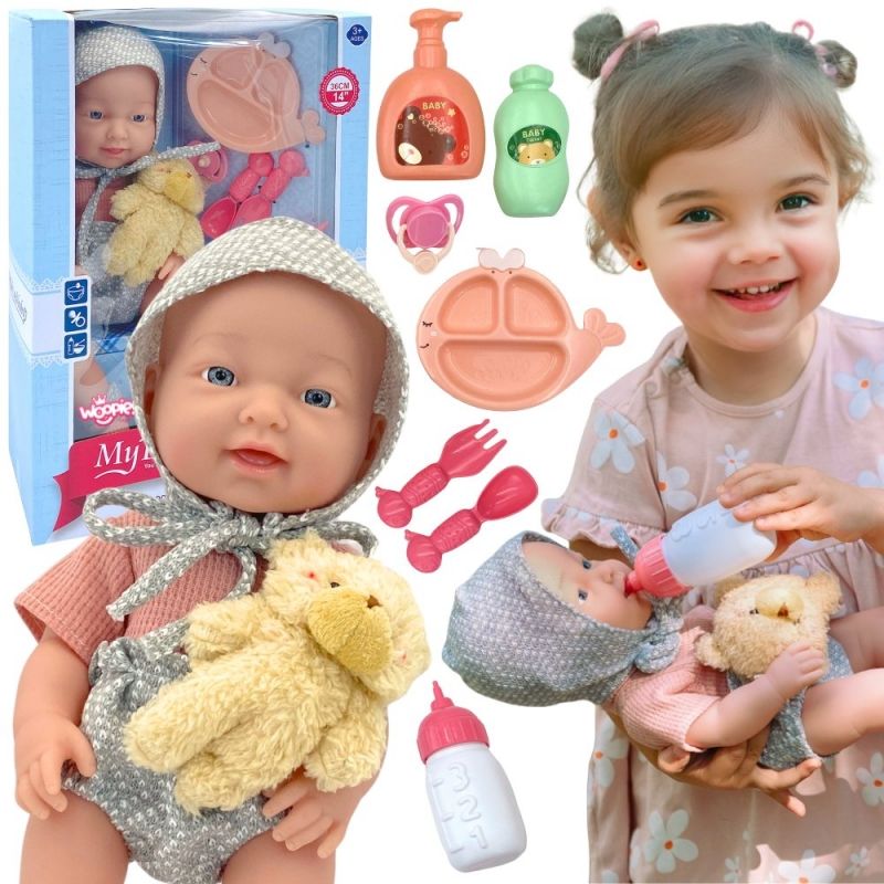 WOOPIE ROYAL Lalka Bobas 36 cm w Ubranku z Misiem Akcesoria do Karmienia