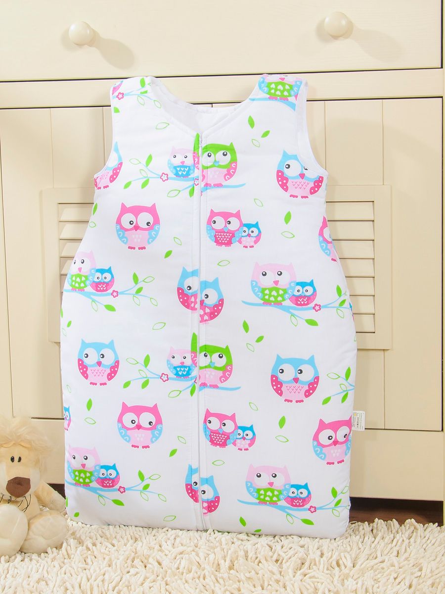 Śpiworek dla dzieci bawełniany M 6-12 mcy TOG 2.5 całoroczny sowy na bieli