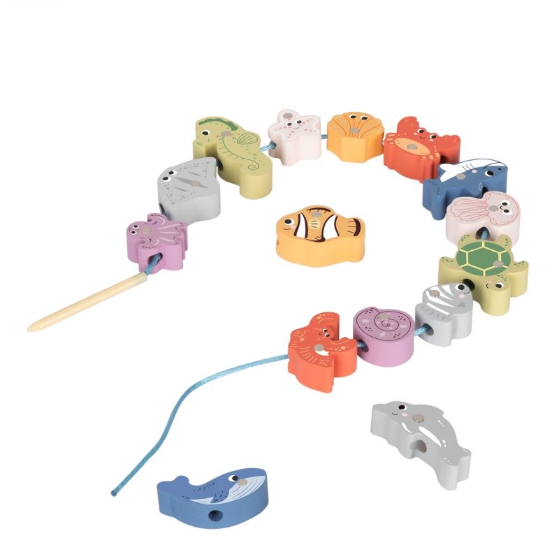 TOOKY TOY Drewniany Zestaw Morskich Zabawek Wieża Balansująca Łowienie Ryb Figurki 23 Elementy